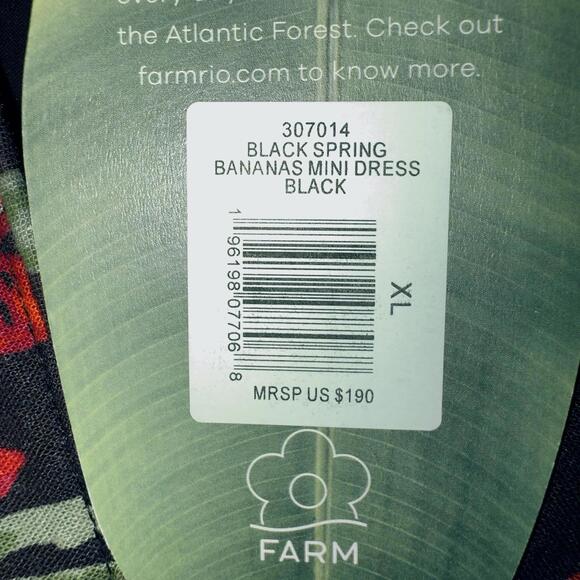 NWT FARM RIO  XL Spring Banana Floral Mini Dress Pleated V-Neck Black Boho - Picture 4 of 16